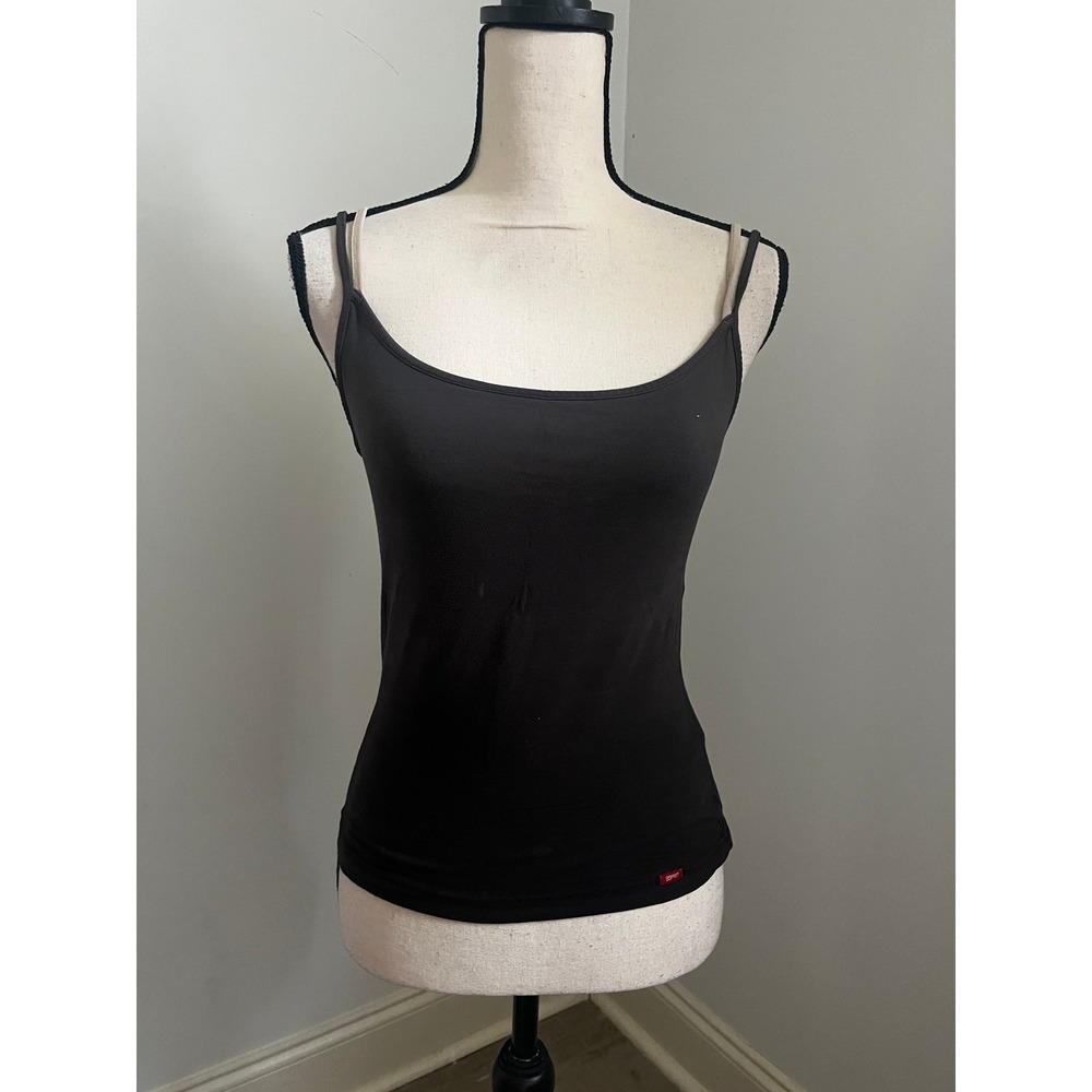 Esprit Y2K Double Strap Cami Top Medium Brown Basic Tank Minimalist Neutral 90s